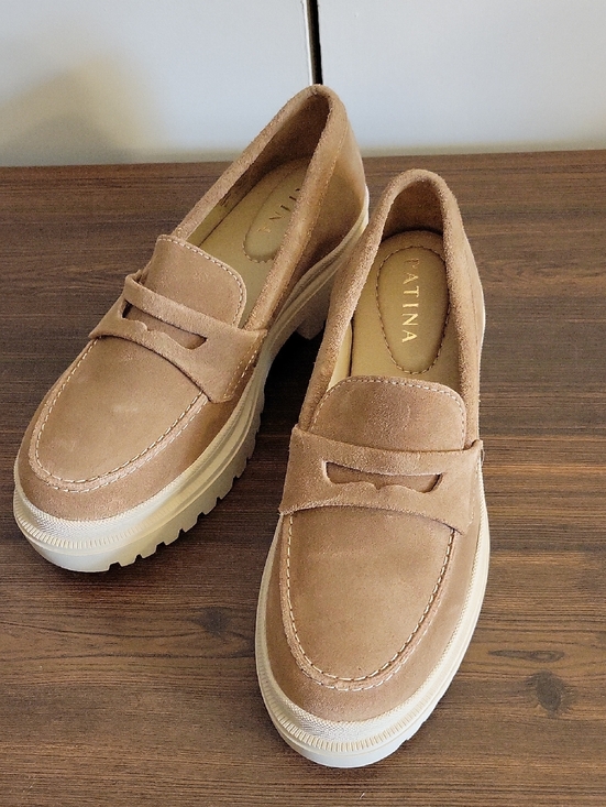 Patina Shoes - Latina Suede Penny Loafers in Taupe